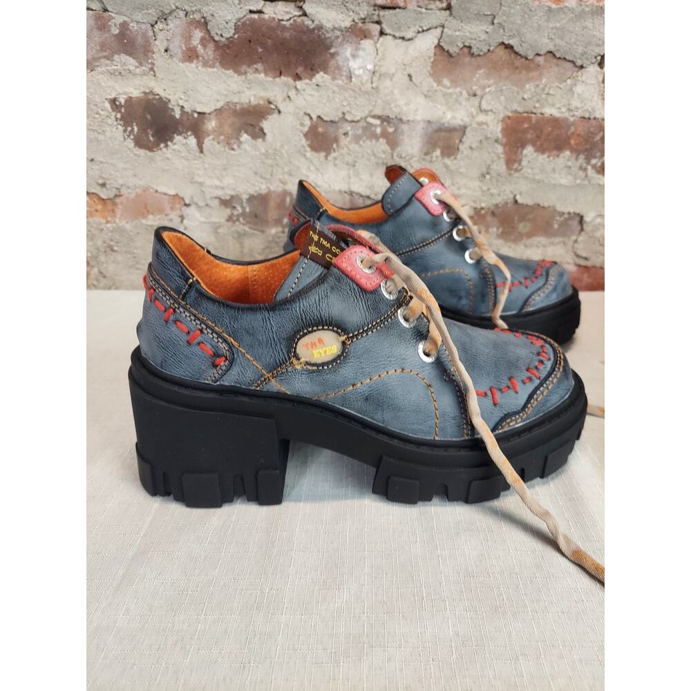 TMA Eyes Womens Distressed Blue Chunky Platform Oxford Shoes Size 38 Womens 7.5 - Picture 4 of 8